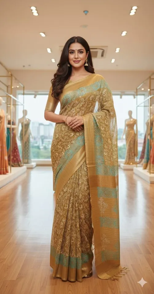 Soft Banswada Kota Saree with Jari Border – Elegant Floral Hand-Printed Design