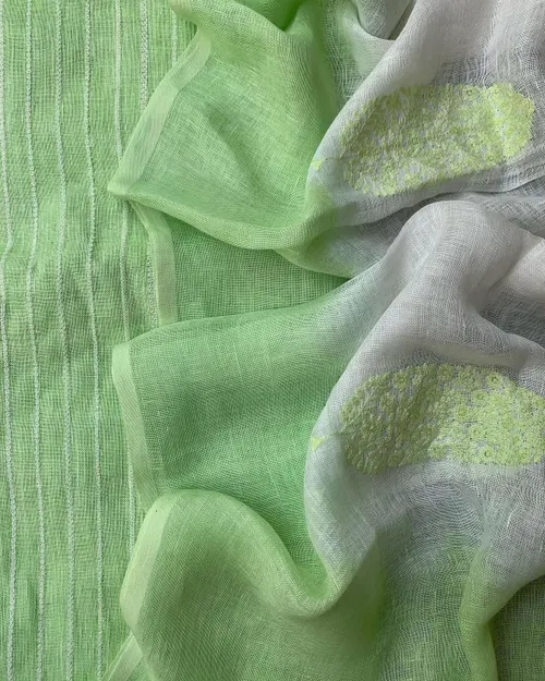 Linen Bloom Embroidered Dress Material