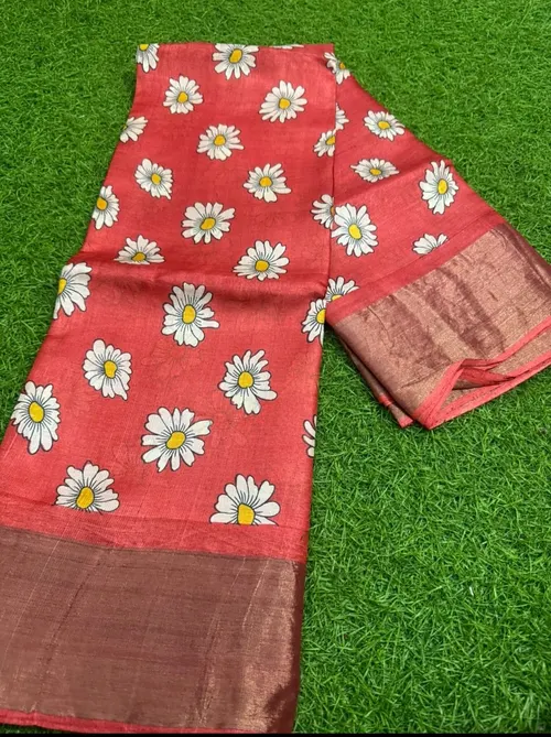  pure handloom Tussar silk saree with hand block and digital prints. Azo-free dye, silk mark certified