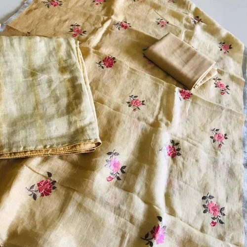 Pure Linen by Linen Floral Embroidery Work Salwar Suit – Elegant Hand-Embroidered Ethnic Wear for Women