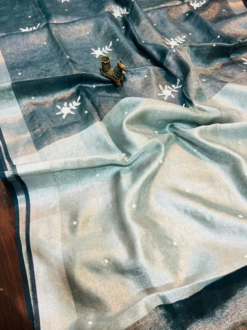 Soft Metallic Tissue Jari Linen Floral Motif Saree