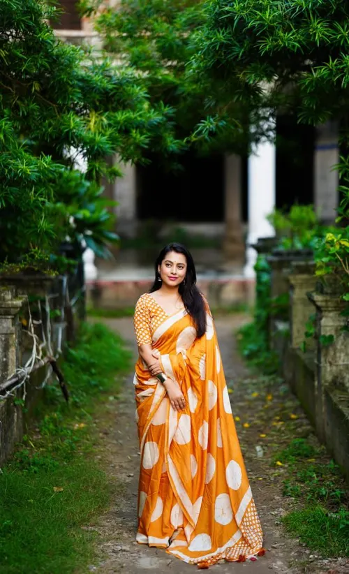 Pure Chanderi Cotton With Hand Batik Polka Designs