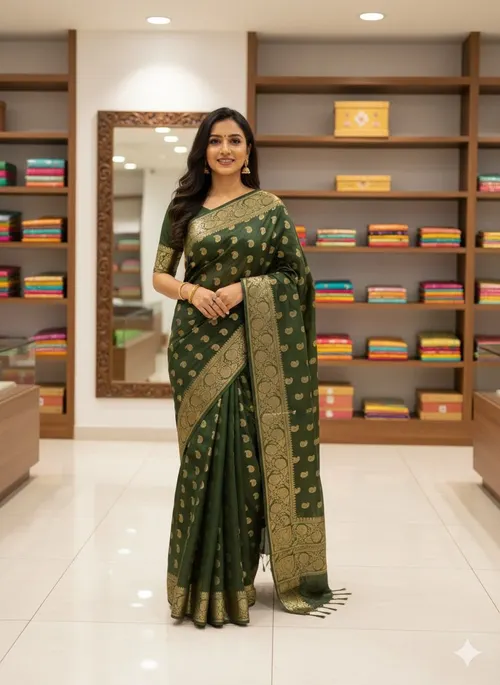 Soft Kota Stepple Saree with Banarasi Jacquard Woven Designs & Elegant Finish