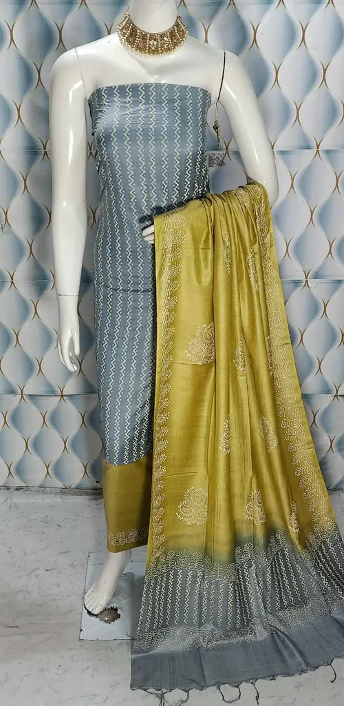 Hand Block Printed Cotton Suit Piece – Dual Dye Artisanal Design