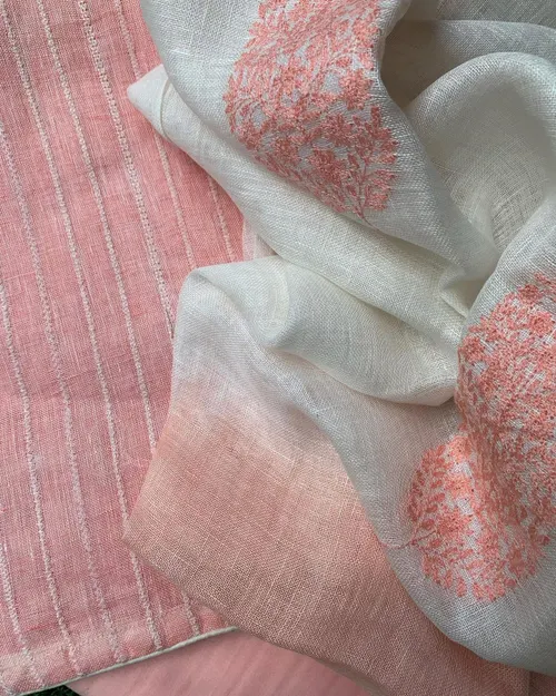Linen Bloom Embroidered Dress Material