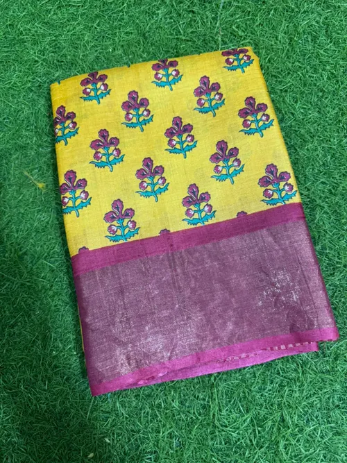  pure handloom Tussar silk saree with hand block and digital prints. Azo-free dye, silk mark certified