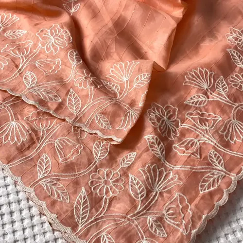 Beautiful Soft Feel Organza Saree with White Thread Work