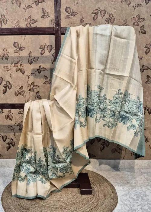 Pure Desi Tussar Silk Handloom Masterpiece with Hand Block & Digital Artwork
