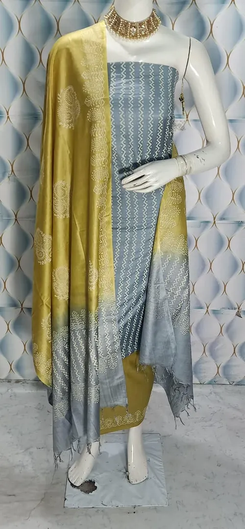 Hand Block Printed Cotton Suit Piece – Dual Dye Artisanal Design