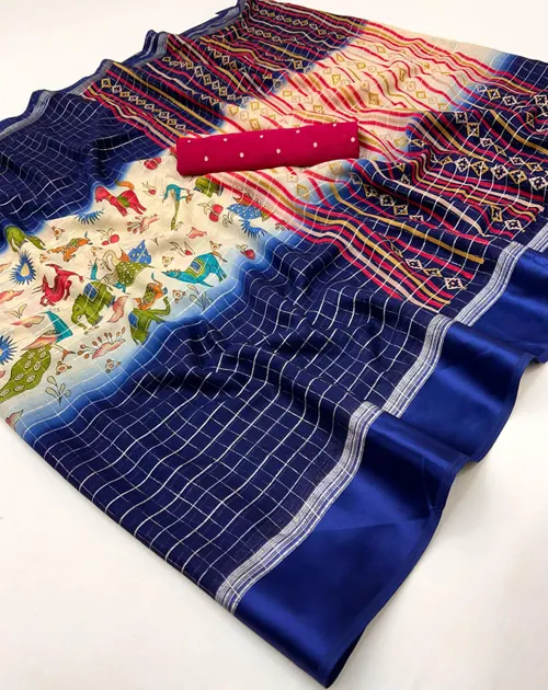 Elegant Soft Moss Chex Weaving Sarees