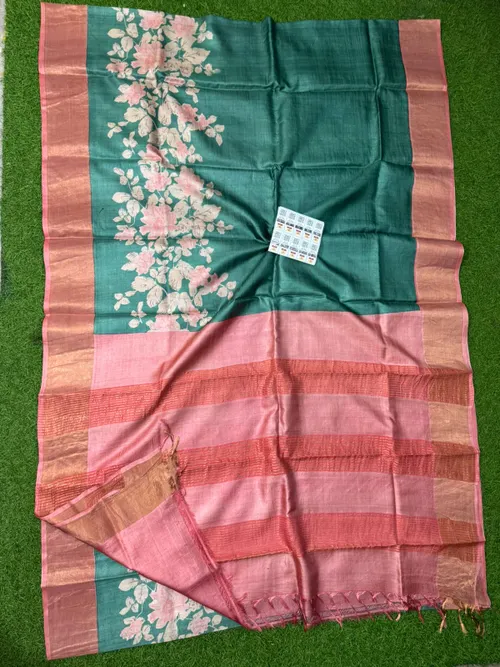 Premium Tussar Silk Printed Saree with Silk Mark Certification