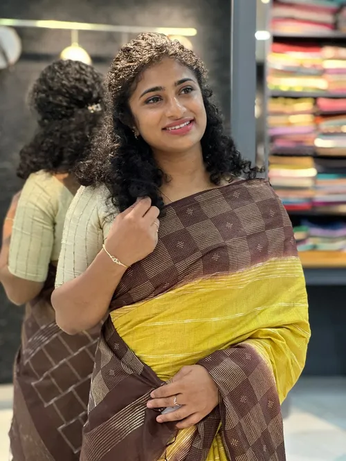 Elegant Dupion Silk Saree with Contemporary Square Check Design