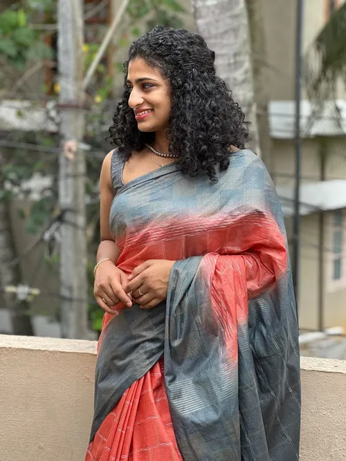Elegant Dupion Silk Saree with Contemporary Square Check Design