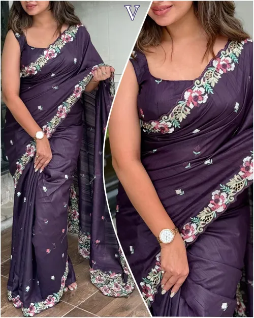 Embrace your femininity & make a statement with our stunning cut work Visca Slub Silk Saree. 