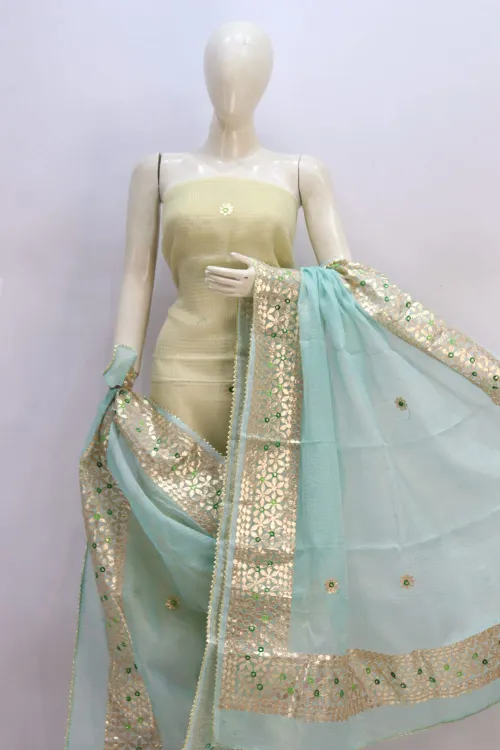  Kota Doria Tissue Gota Patti Suit Set with Dupatta (Top + Dupatta Unstitched)