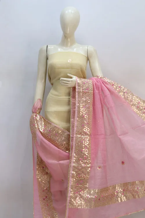  Kota Doria Tissue Gota Patti Suit Set with Dupatta (Top + Dupatta Unstitched)