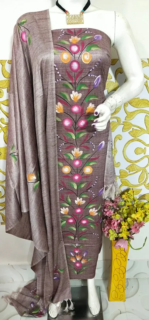 Elegant Dupion Salab Hand-Painted Suit Set – Artistic Ethnic Charm