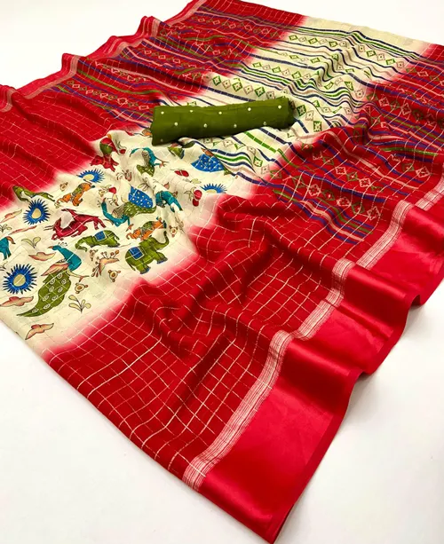Elegant Soft Moss Chex Weaving Sarees