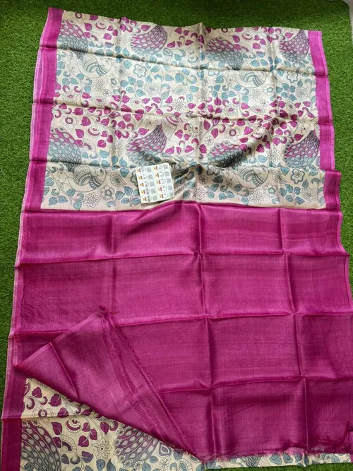 Pure Desi Tussar Silk Handloom Masterpiece with Hand Block & Digital Artwork