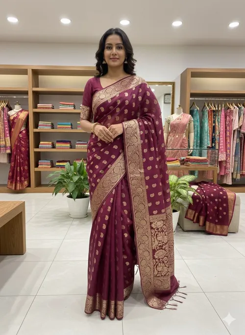 Soft Kota Stepple Saree with Banarasi Jacquard Woven Designs & Elegant Finish