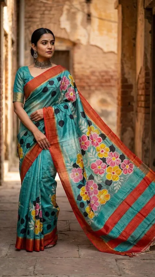 Varnika Pure Tussar Silk Handpaint Saree