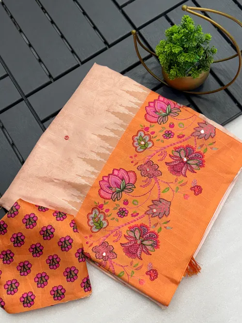 Tussar Silk Saree with Flower Digital Print