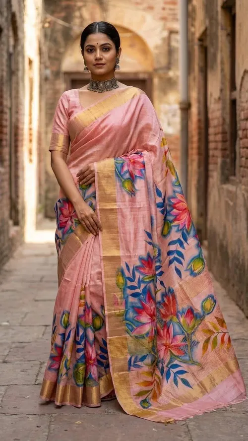  Varnika Pure Tussar Silk Handpaint Saree