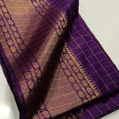 Elegant Maheshwari Semi-Silk Saree with Reddish Zari Weaving
