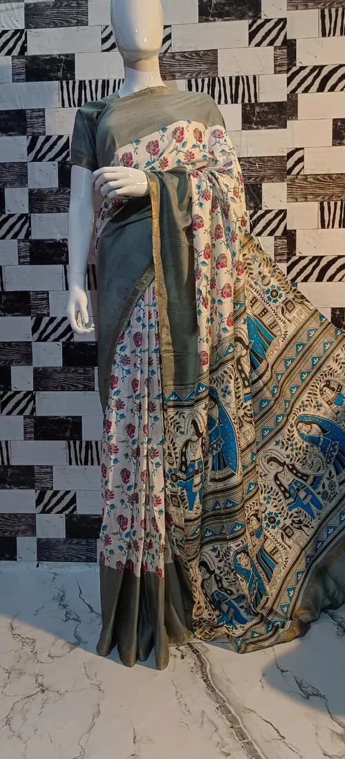 Exquisite Katan Silk Saree with Traditional Madhubani Print – Handcrafted Elegance for Every Occasion