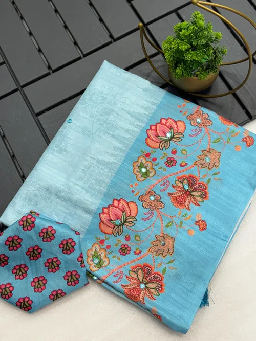 Tussar Silk Saree with Flower Digital Print