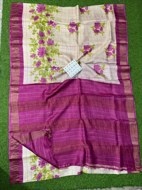  Premium Tussar Silk Printed Saree with Silk Mark Certification