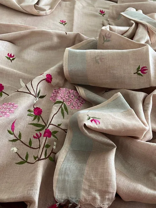Pure Linen by Linen Floral Embroidery Work Salwar Suit – Elegant Hand-Embroidered Ethnic Wear for Women