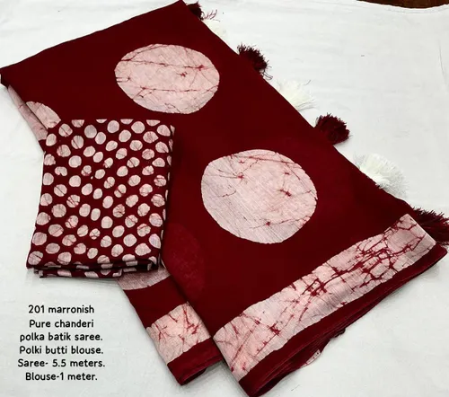 Pure Chanderi Cotton With Hand Batik Polka Designs
