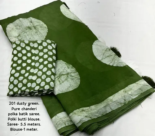 Pure Chanderi Cotton With Hand Batik Polka Designs Saree