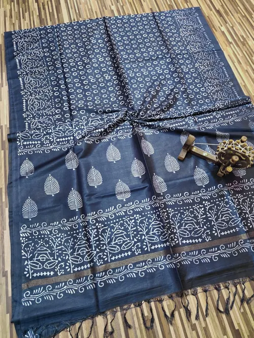 Elegant Indigo Printed Premium Katan Silk Saree