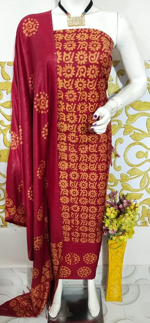 Royal Katan Silk Suit with Traditional Salab Batik