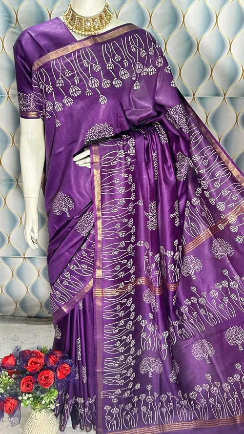 Beautifully Crafted Katan Viscose Silk Hand Block Print Saree