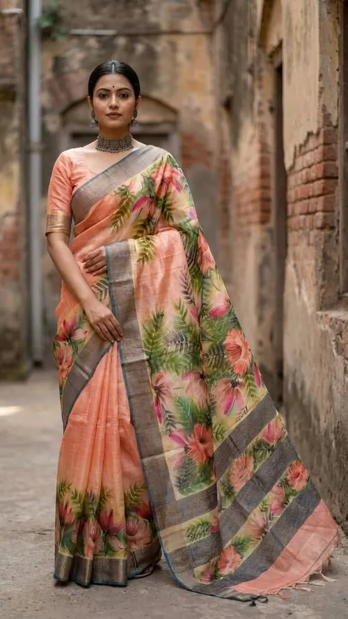 Varnika Pure Tussar Silk Handpaint Saree