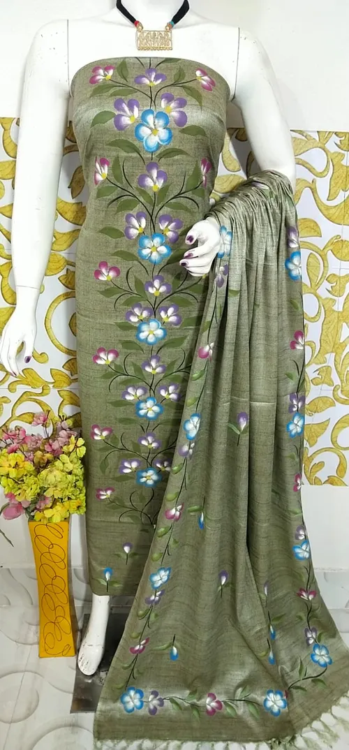 Elegant Dupion Salab Hand-Painted Suit Set – Artistic Ethnic Charm