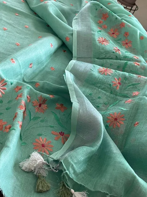 Pure Linen by Linen Floral Embroidery Work Salwar Suit – Elegant Hand-Embroidered Ethnic Wear for Women