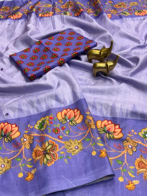 Tussar Silk Saree with Flower Digital Print
