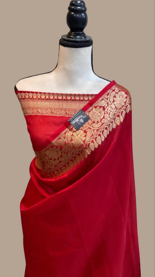 Handcrafted Katan Silk Saree with Traditional Jacquard Border Detailing