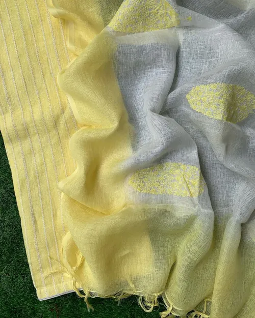 Linen Bloom Embroidered Dress Material