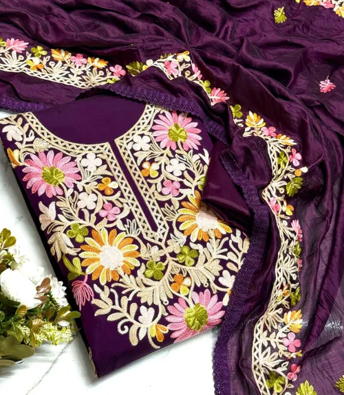 Elegant Roman Silk Kashmiri Butta Work Salwar Suit Set