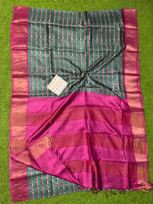  Premium Tussar Silk Printed Saree with Silk Mark Certification
