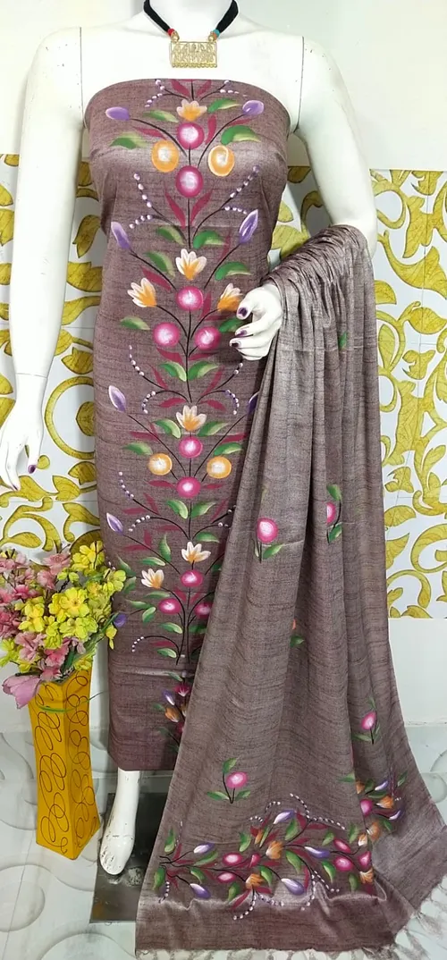 Elegant Dupion Salab Hand-Painted Suit Set – Artistic Ethnic Charm