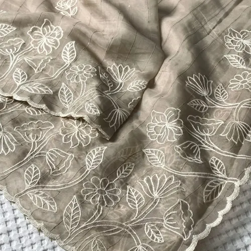 Beautiful Soft Feel Organza Saree with White Thread Work