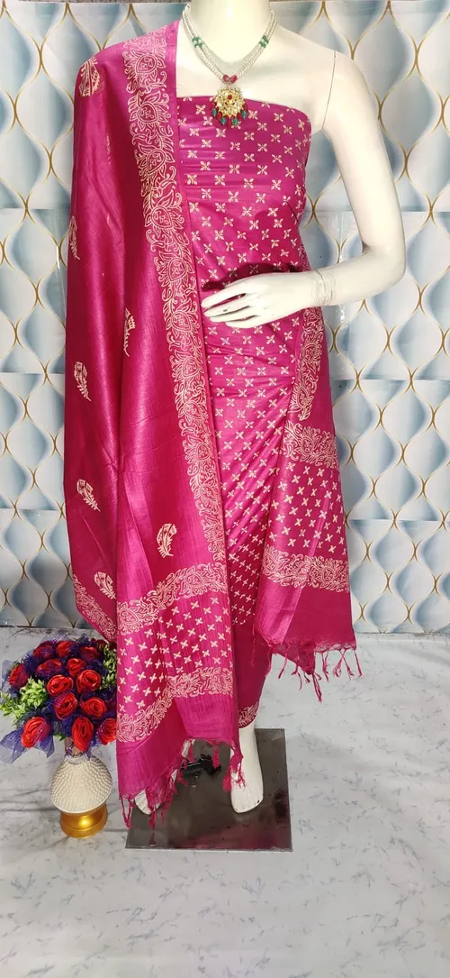 Block Printed Katan Silk Full Suit Salwar - Elegant & Stylish