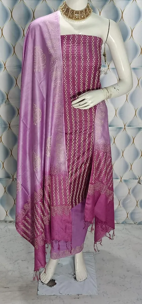 Hand Block Printed Cotton Suit Piece – Dual Dye Artisanal Design