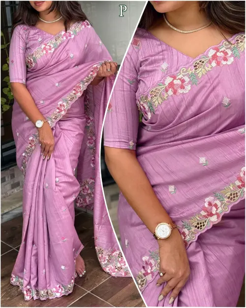 Embrace your femininity & make a statement with our stunning cut work Visca Slub Silk Saree. 